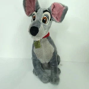 Disney Lady Tramp Plush Gray Dog 16" Red Collar Stuffed Animal Authentic Patch - Picture 1 of 7