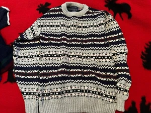Old Glory XL 18-20 Gray Grey Youth Boy’s Sweater Vintage Christmas White Blue - Picture 1 of 3