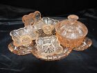 Art Deco 1930's Pink/Peach Pressed Glass Part Dressing Table Set 6 Pieces