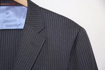 #203 HICKEY FREEMAN Super 140's Gray Stripe Suit Size 44 L   Custom Made - Image 1 of 4