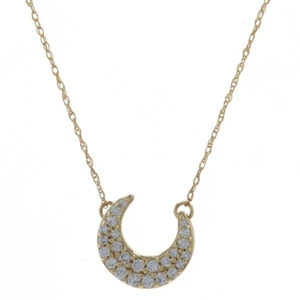 Yellow Gold Diamond Crescent Moon Necklace 16 1/4" - 10k Round .25ctw Celestial - Picture 1 of 8
