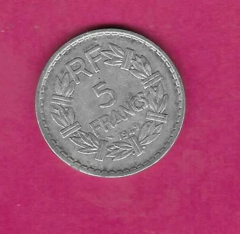 FRANCE FRENCH KM888b.1 1949 VF-VERY FINE-NICE  ALUMINUM 5 FRANC OLD COIN Cover