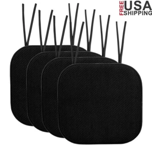 Memory Foam Non-Slip Chair Cushion Pad W/ Ties Indoor Comfort 4 Pack New Black - Picture 1 of 5