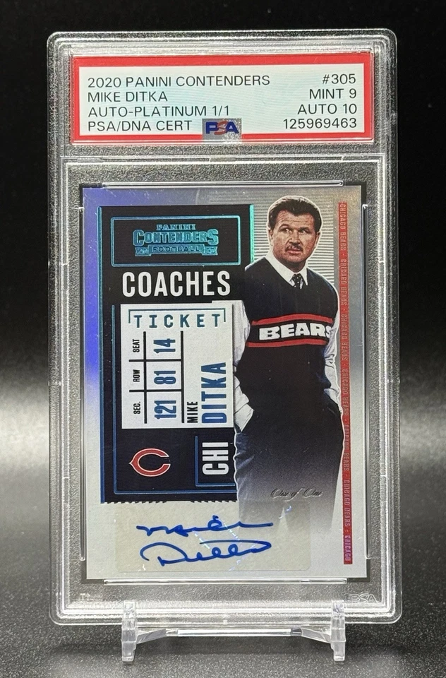 Raro Contenders Mike Ditka 2020 1/1 uno de uno PSA 9 y automático 10 Chicago Bears🐻 Foto 1 de 3