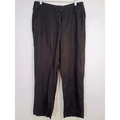 INVESTMENTS Women Black 100% Linen Straight Leg Pants Size 10 - Image 1 of 4