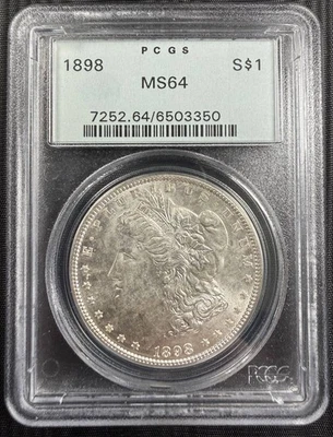 Серебряный Моргановский доллар 1898 P PCGS MS-64 - Изображение 1 из 2