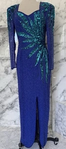 Alyce Designs Langarm Abend Abschlussball Pailletten bestickt Royal Kleid Größe 6 - Bild 1 von 6