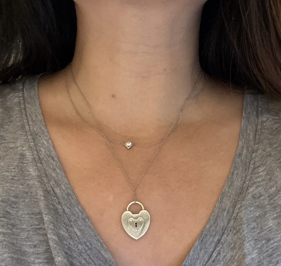 "Collar Tiffany Co plata esterlina candado cerradura corazón ojo de cerradura colgante dije 18""" Foto 1 de 1