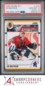 1990 SCORE ROOKIE/TRADED #103T ED BELFOUR RC HOF PSA 10 DNA AUTO 10 - Bild 1 von 2
