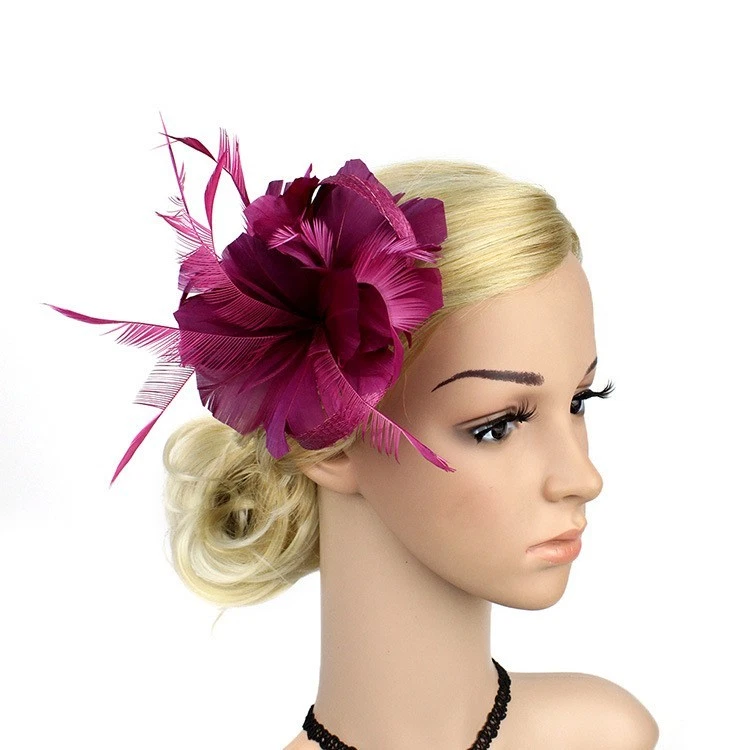 Floral Feather Fascinator Women's Tea Party Church Kentucky Derby Wedding - Image 1 of 2