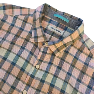 Tommy Bahama uomo XL rosa e blu hawaiano a quadri manica corta con bottoni corto - Foto 1 di 12