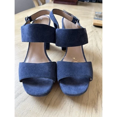 Banana Republic 厚底凉鞋女式 9.5M 码蓝色麂皮绒 Y2K Clog 90 年代朋克 — 第 1/4 张图片