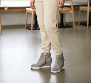 Paolo Zapatos Mujer Gris Cuña Botines al Tobillo Cremallera Lateral Parte Superior Alta Tenis Informales - Imagen 1 de 7