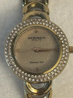 Relógio feminino AKRIBOS XXIV mostrador de diamante, pulseira tom dourado, cristais - Imagem 1 de 4