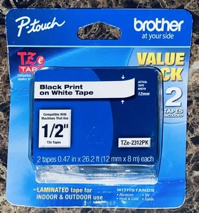 Genuine Brother P-Touch TZe-231 2PK Black Print On White Tape 12mm NEW Sealed - Picture 1 of 3