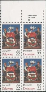 Zip Block of 4 stamps - Scott 2336 - 22 cent - Delaware - 1987 - MNH - Picture 1 of 1