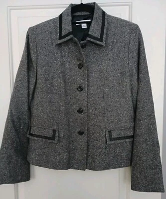 Blazer Pendleton Gris Lana, Seda, Cuero Talla 6 Bolsillos Botones Mujer Foto 1 de 4