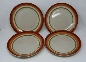 Royal Norfolk 4pc Dinner Set Red Orange Green Strip Porcelain Plates 10.5” - Picture 1 of 7