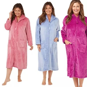 Damen Morgenmantel Nachtwäsche Frauen Lounge Fleece Reißverschluss super weich Bademantel - Bild 1 von 29