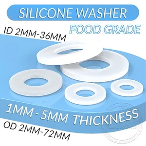 1MM - 5MM THICK WHITE SILICONE HIGH TEMP FLAT RING RUBBER WASHER SEAL GASKETS - Picture 1 of 255