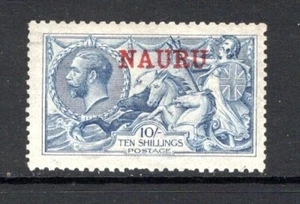 (538) Nauru KGV 1916-20 (DLR) Seahorse 10s. Deep Bright Blue SG23d LM/Mint - Picture 1 of 2