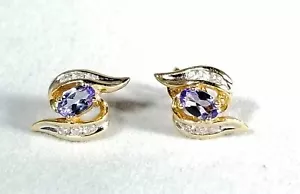 Diamant Ohrstecker mit natürlichem Tannzanit in massivem 14Kt Gelbgold - Bild 1 von 5