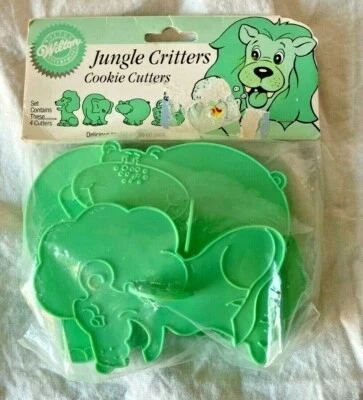Juego de 4 cortadores de galletas Wilton Jungle Critters 1990 nuevo en bolsa nuevo en stock Foto 1 de 4