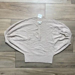 Club Monaco Women's Quarter Sleeve Merino Wool V-Neck Sweater Size XS Beige - Picture 1 of 10