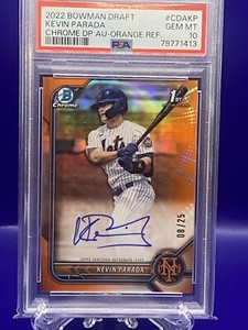 2022 BOWMAN CHROME KEVIN PARADA TRUE ORANGE REFRACTOR  AUTO  /25 PSA 10