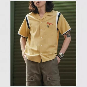 Nong Stock Retro Bowling Short Sleeve Mens Embroidered Shirt with Cuban Collar - Picture 1 of 21