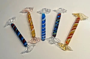 Vintage Murano Multicolor Christmas Ornaments Hand Blown Glass 5" Wrapped Candy - Picture 1 of 4
