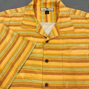 Camisa Tommy Bahama Para Hombre Grande 100% Seda Naranja Rayas Floral Botón Hawaiano - Imagen 1 de 7