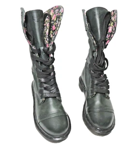 Stivali da combattimento Dr Martens Triumph 1914 verdi pieghevoli floreali stringati donna US 6 - Foto 1 di 12