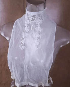 Antigua babera de dickey muselina eduardiana de cuello alto para dama con trabajo de hilo tirado - Imagen 1 de 8