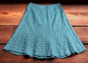 Falda Rafaella Tweed Línea A Talla 4 Mezcla de Lana Turquesa Forrada Costura Lateral Cremallera - Imagen 1 de 5