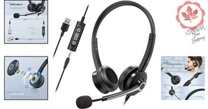 Universal Hands-Free USB Headset with Noise Cancelling Mic and Inline Control - Picture 1 of 9