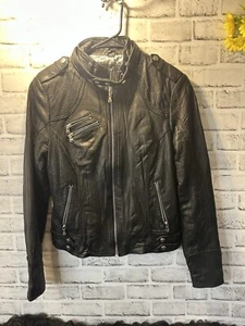 GUESS Vintage 1990s Women’s Black Moto Leather Motorcycle Medium - Bild 1 von 14