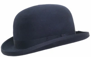 Wolle handgefertigt Qualität Round Top Hard Bowler Hut in MARINEBLAU mit Satinfutter - Bild 1 von 3
