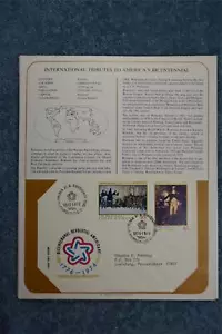 1975 Tributes to America's Bicentennial Souvenir Card - Romania - Picture 1 of 1