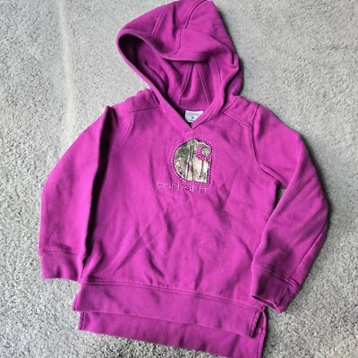 Girls Carhartt Dark Pink Hooded Pocket Sweatshirt with Camo Logo Size 6X - Image 1 of 4