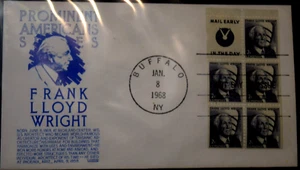 F-DAY COVER "FL WRIGHT - Mail Early" Block 5, Cancelled Buffalo, NY (01-08-1968) - Picture 1 of 3
