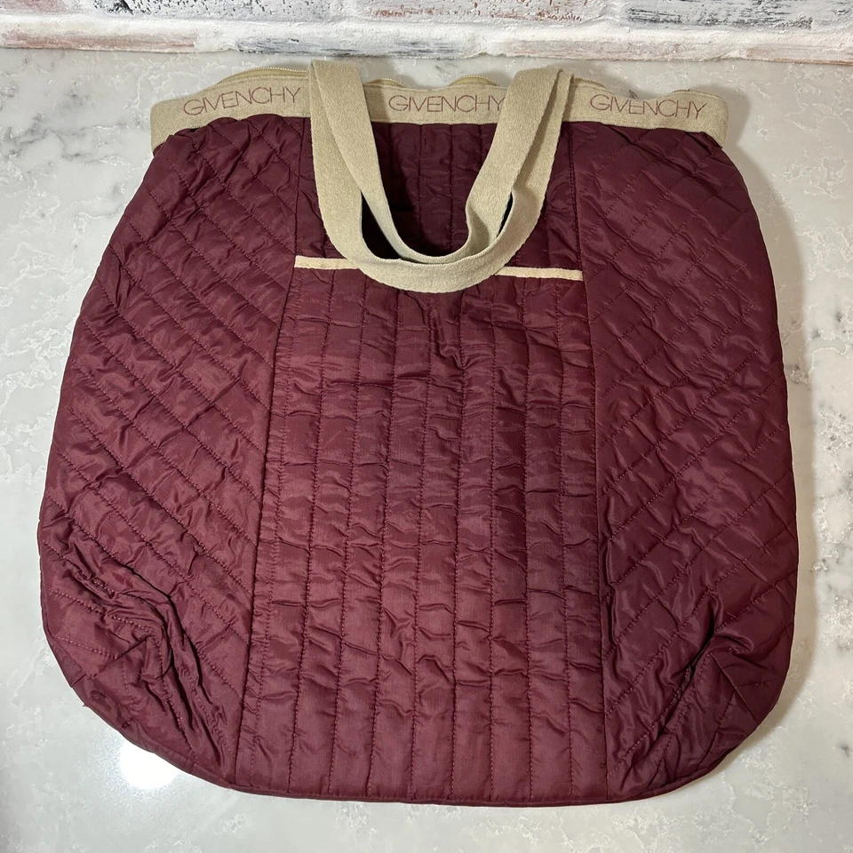 Givenchy Quilted Tote Burgundy Large 20x20 Beach Shopping Bag Zippered - Image 1 of 4