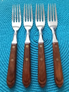 4 VTG Washington Forge TOWN & COUNTRY Dinner Forks WOOD HANDLES Walnut USA - Picture 1 of 9