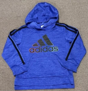 Adidas Girls Hoodie Size 5 Blue With Rainbow Neon Logo Letters Pocket In Front - Picture 1 of 7