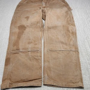 Carhartt Double Knee Pants Men 38x30 *READ B01 Distressed Duck Canvas Baggy Tan - Picture 1 of 11