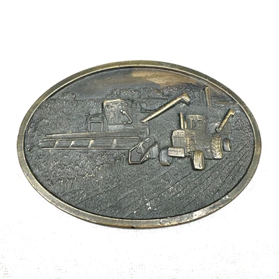 Vintage 1977 Bergamot Brass Works Belt Buckle Farming Combine  #O-49  USA - Image 1 of 4