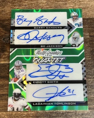 !!️2024 Leaf Barry Sanders、Bo Jackson Emmitt Smith、LT Tomlinson 四签名 #5/5 — 第 1/2 张图片