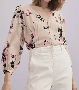 Witchery Limited Edition Behatu Silk Blouse Womens 16 Floral V neck Boho Office - Picture 1 of 24