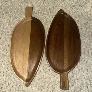2 Stück Blattform Holz Serviertabletts, 13" x 5 1/2" 1 Handarbeit Holztabletts Dekor - Bild 1 von 4