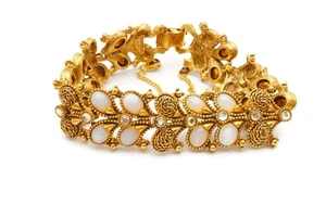 Pulsera Florenza Vintage Tono Dorado Estrás Blanco Cabujón 7.5" - Imagen 1 de 10